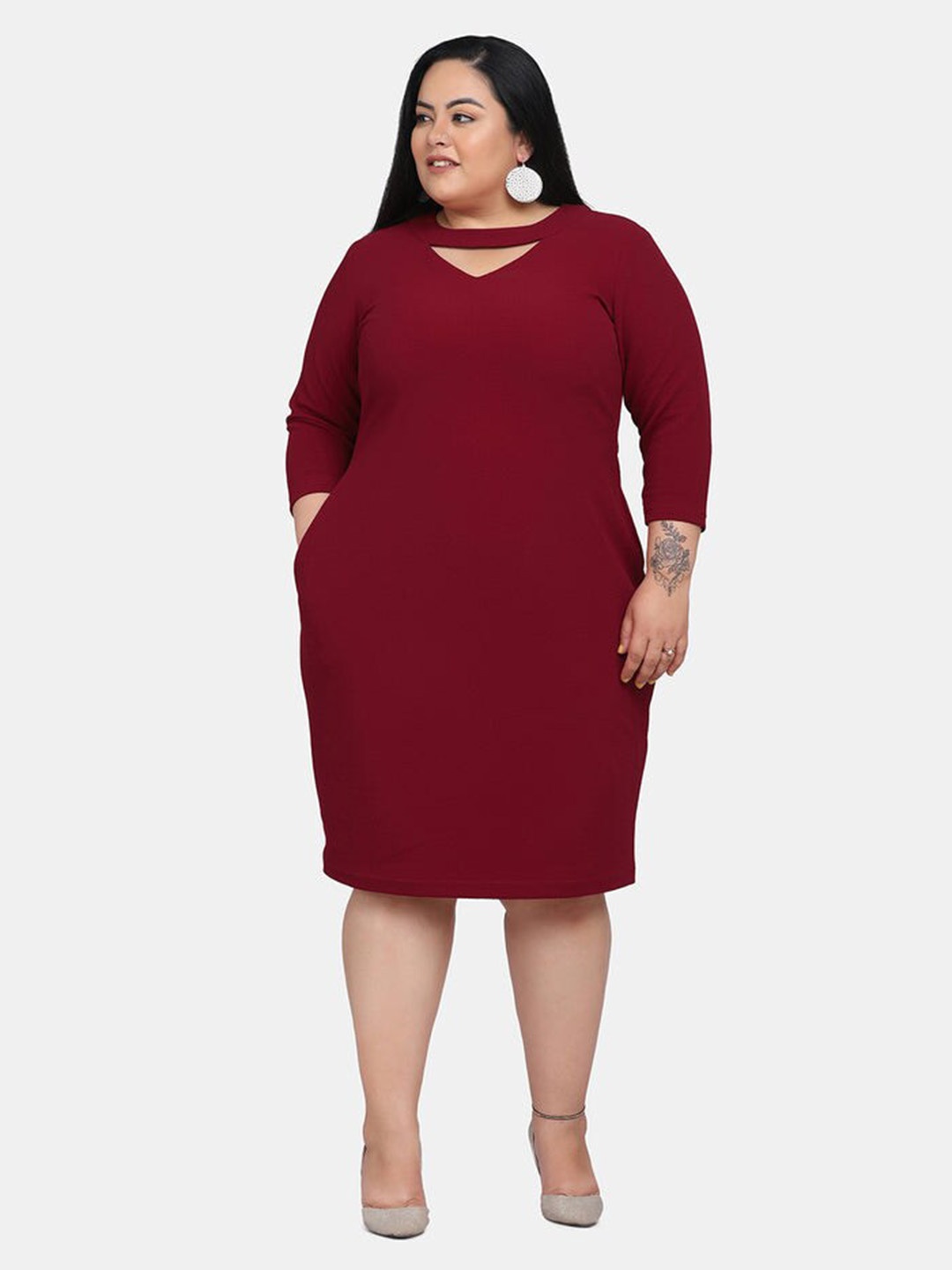 

PowerSutra Plus Size Keyhole Neck Formal Sheath Dress, Maroon