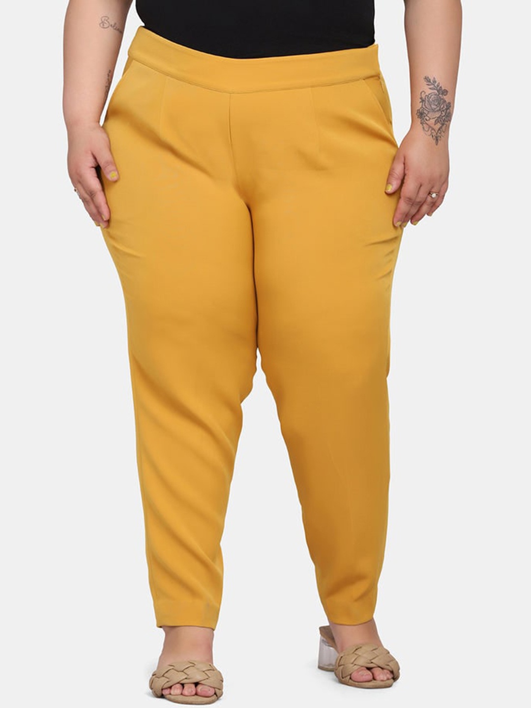 

PowerSutra Women Plus Size Slim Fit Stretch Formal Trousers, Mustard