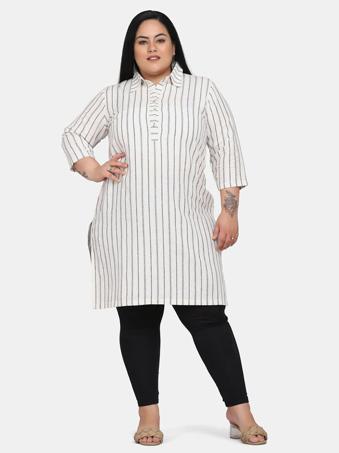 

PowerSutra Plus Size Striped Kurta, White