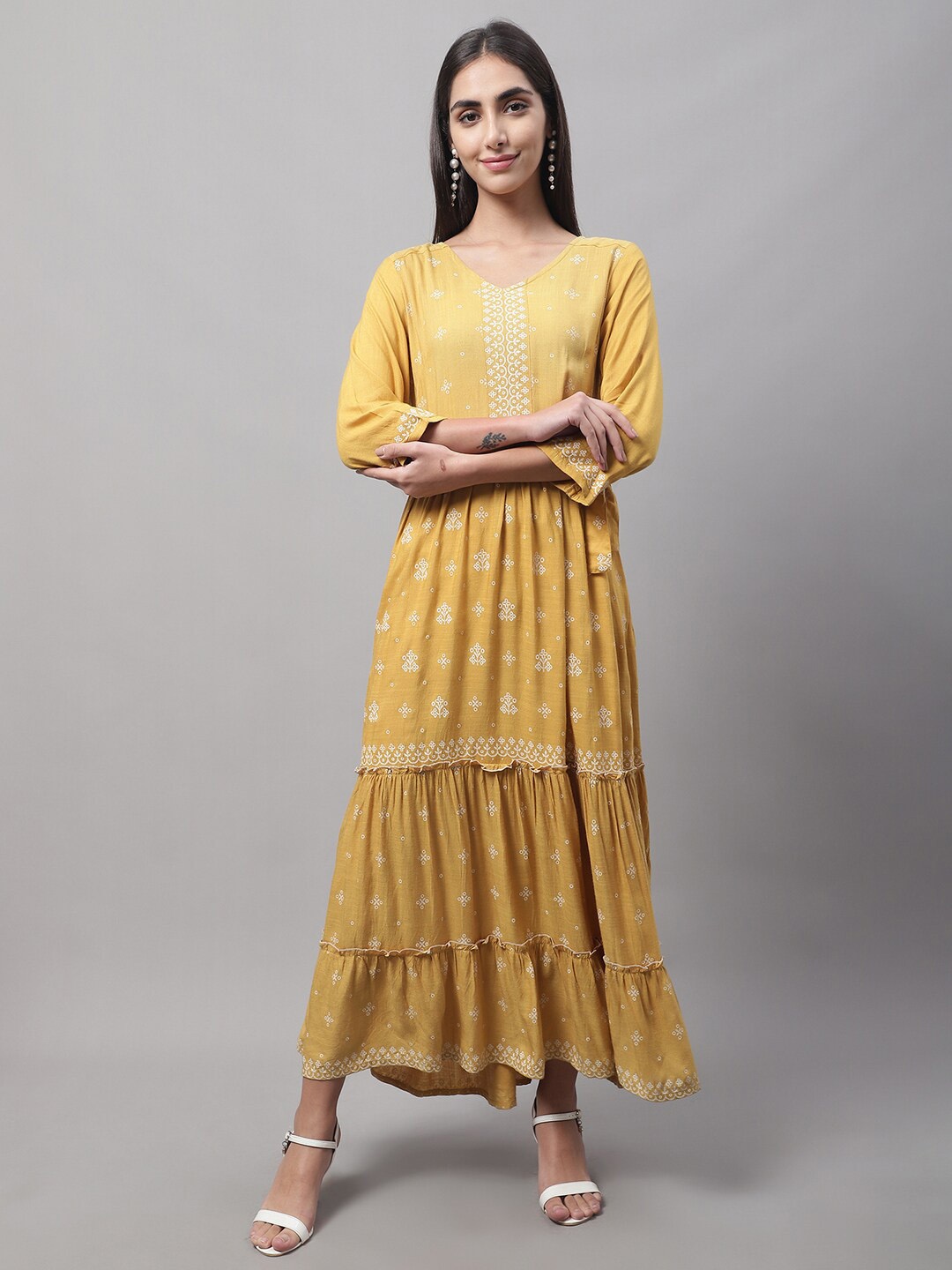 

Cantabil Women Bandhani Printed Anarkali Cotton Kurta, Yellow
