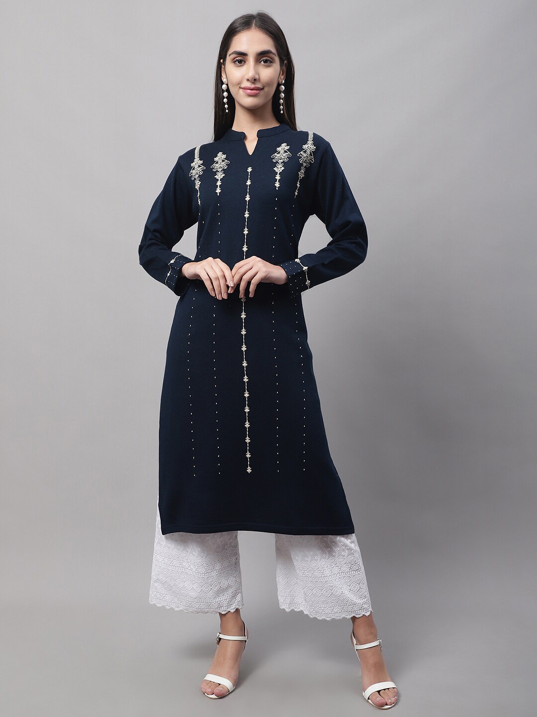 

Cantabil Women Ethnic Motifs Printed Acrylic Kurta, Navy blue
