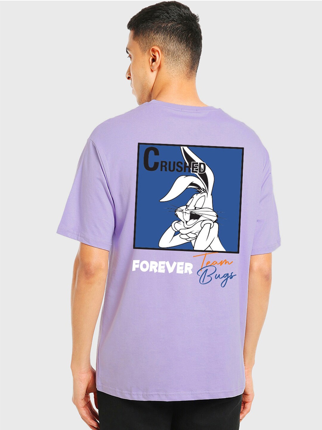 

Bewakoof Men Team Bugs Graphic Printed Oversized Pure Cotton T-shirt, Lavender