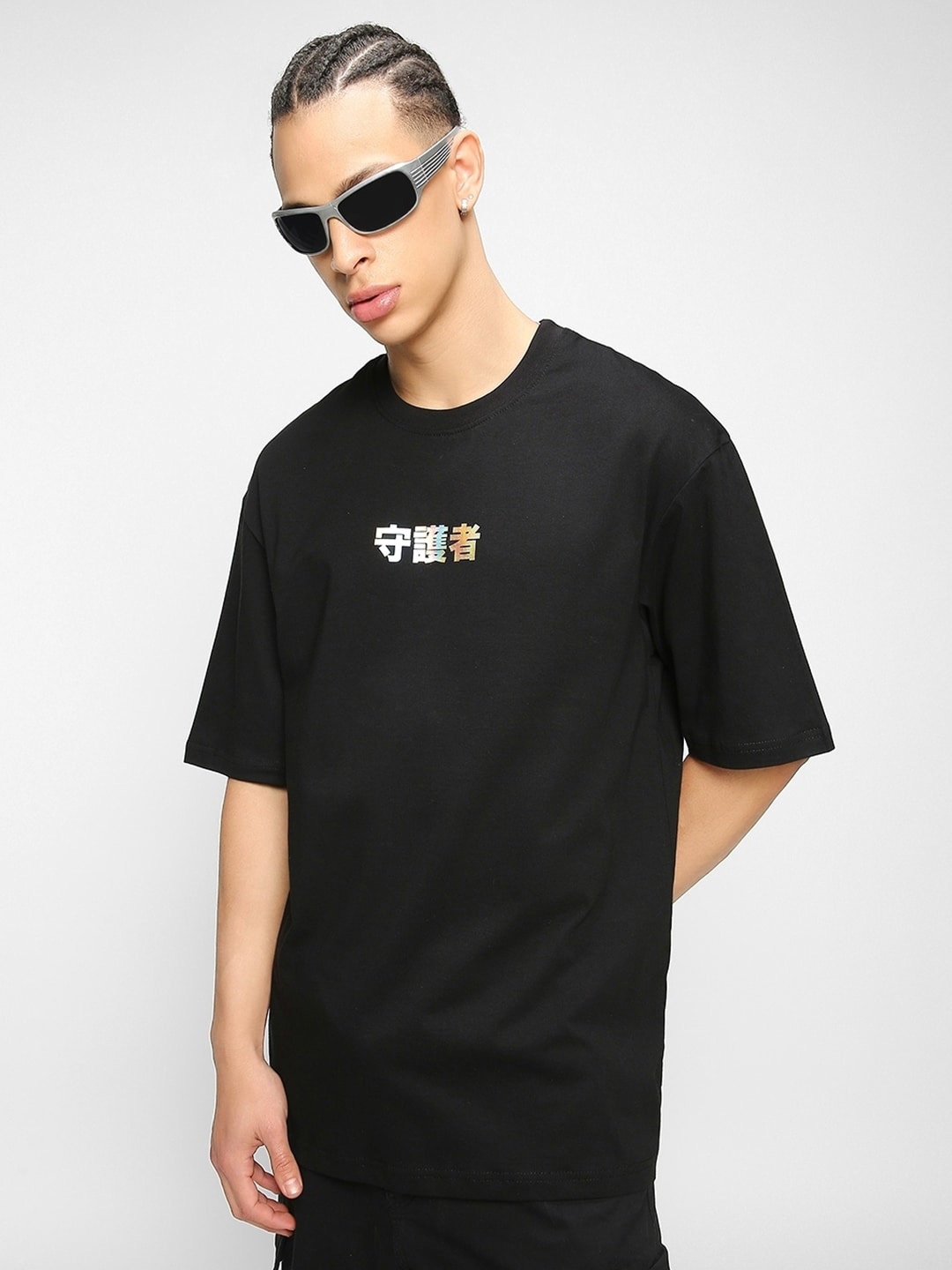 

Bewakoof Men Guardian Wings Graphic Printed Oversized Cotton T-shirt, Black