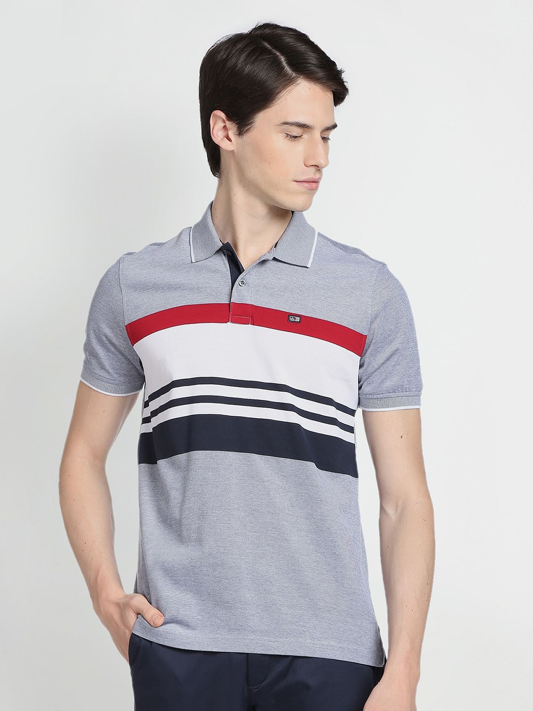 

Arrow Sport Men Striped Polo Collar Cotton T-shirt, Blue