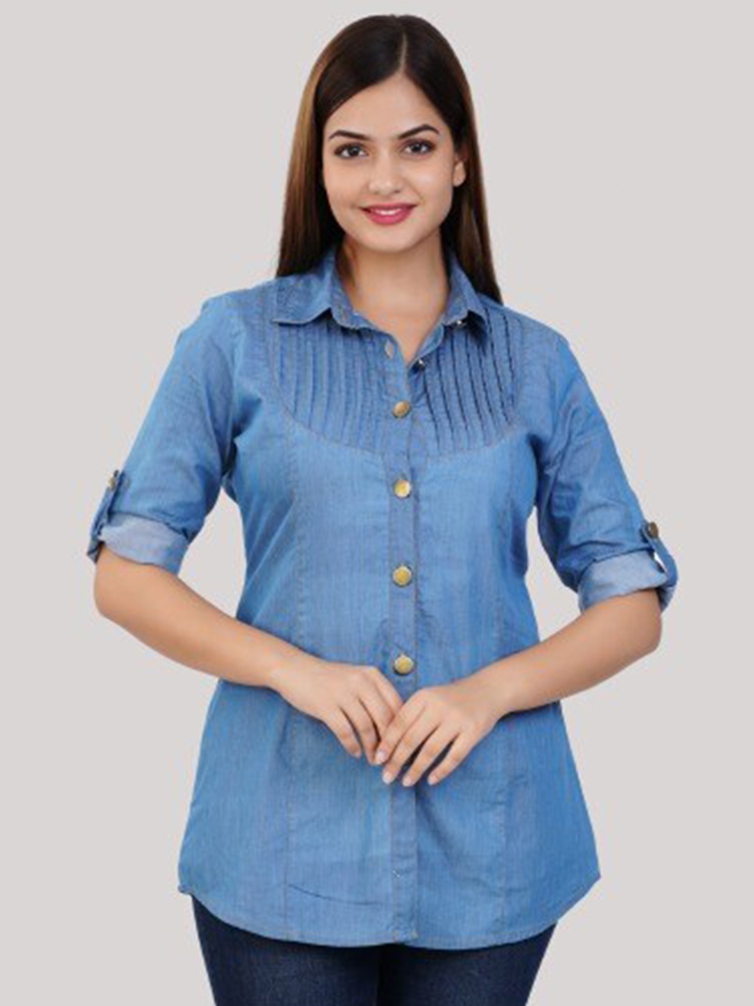 

SUMAVI-FASHION Standard Spread Collar Casual Cotton Shirt, Blue