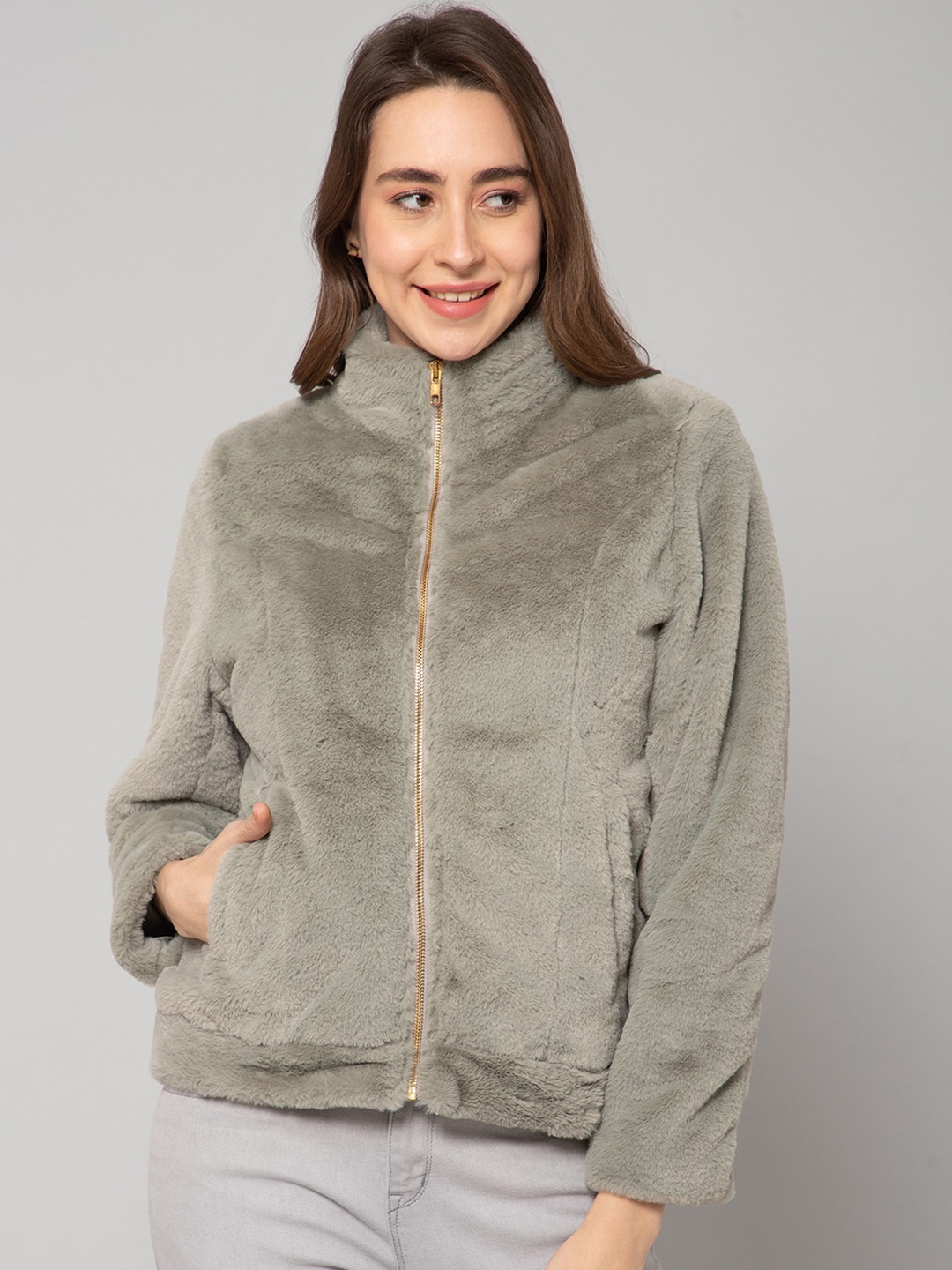 

Cantabil Women Lightweight Bomber with Fur Details, Green