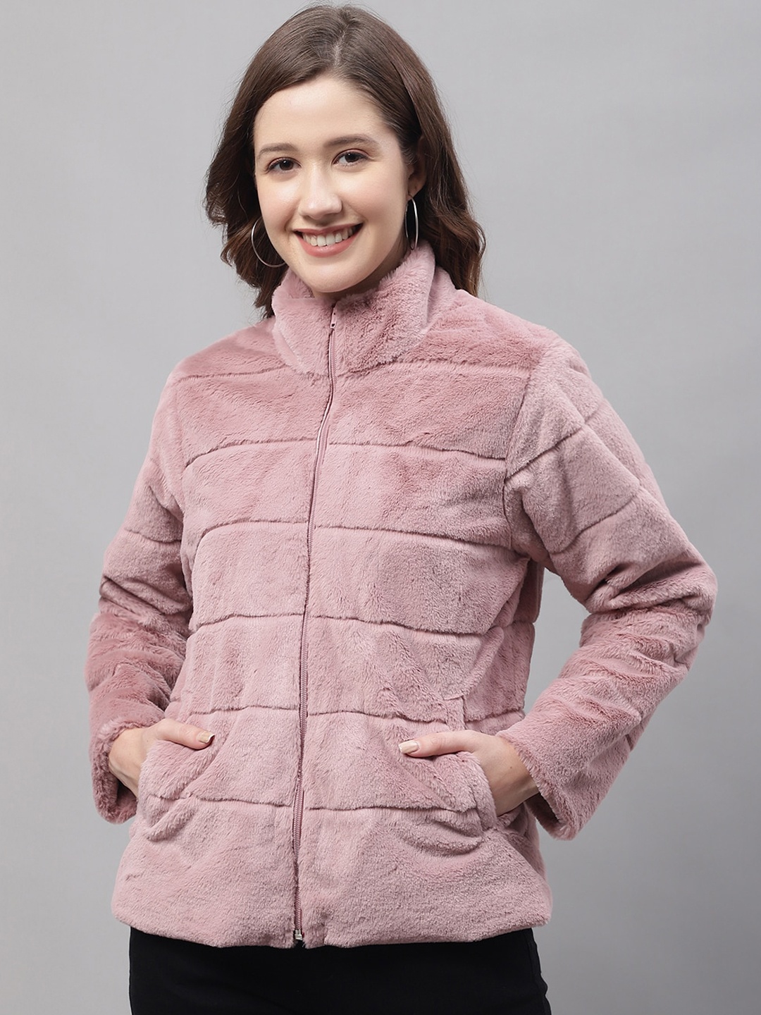 

Cantabil Women Lightweight Padded Jacket With Faux Fur Trim, Pink