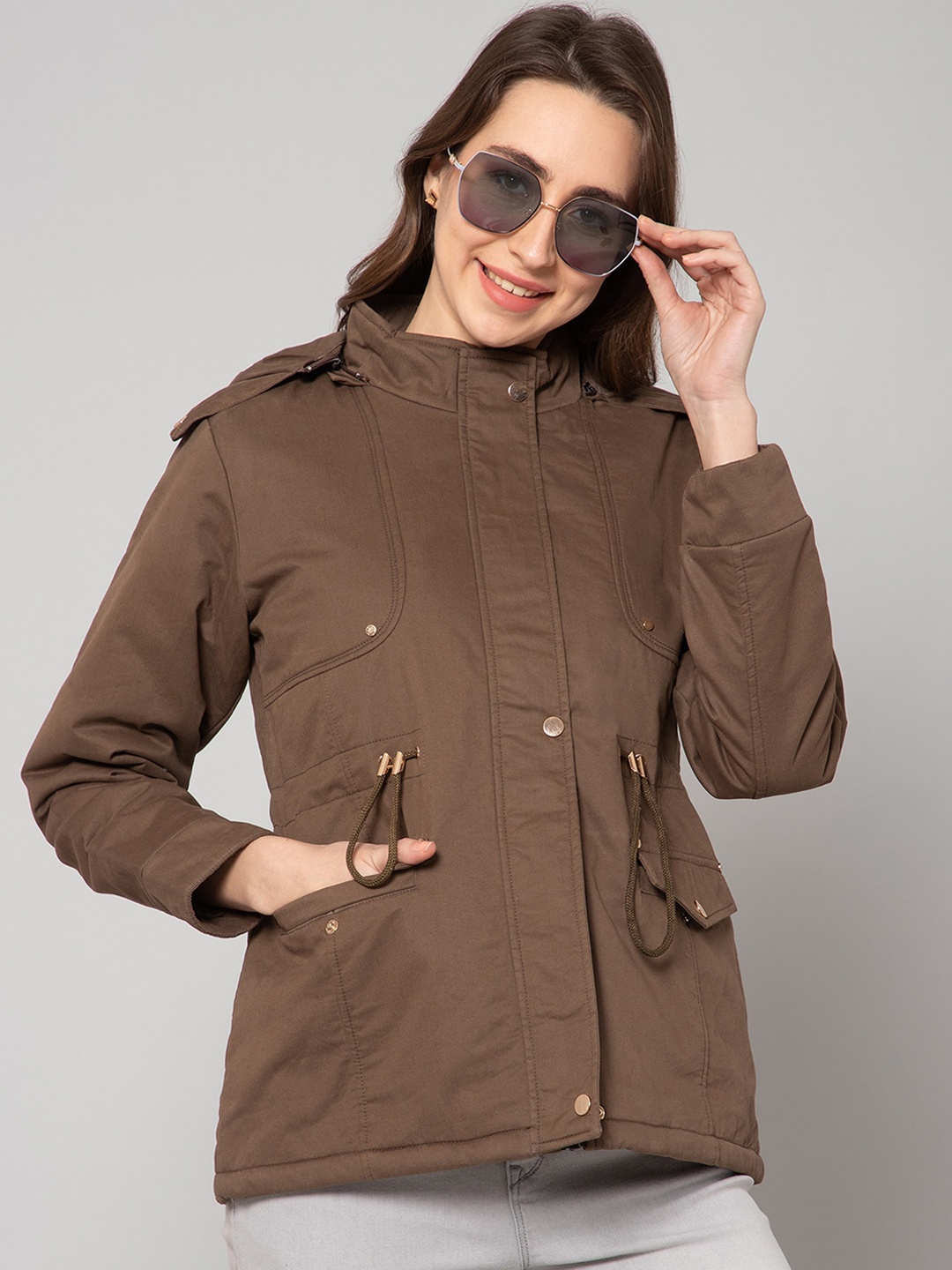 

Cantabil Women Lightweight Hooded Parka Jacket, Brown