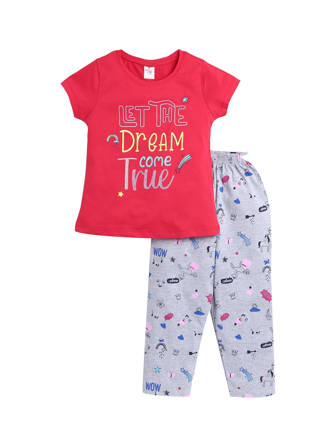 

Smarty Girls Red & Blue Printed Night suit