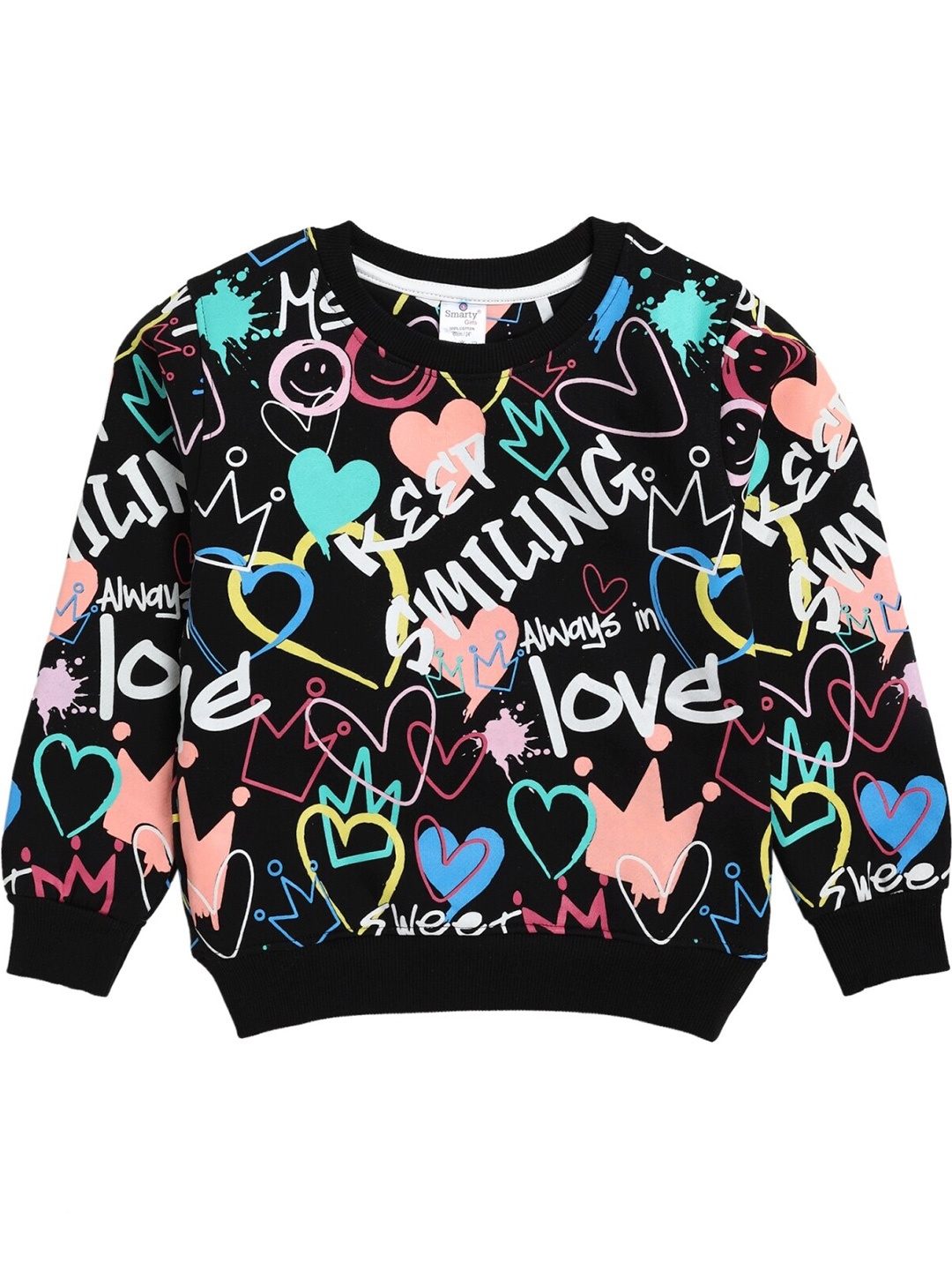 

Smarty Girls Printed Cotton Sweatshirt, Black