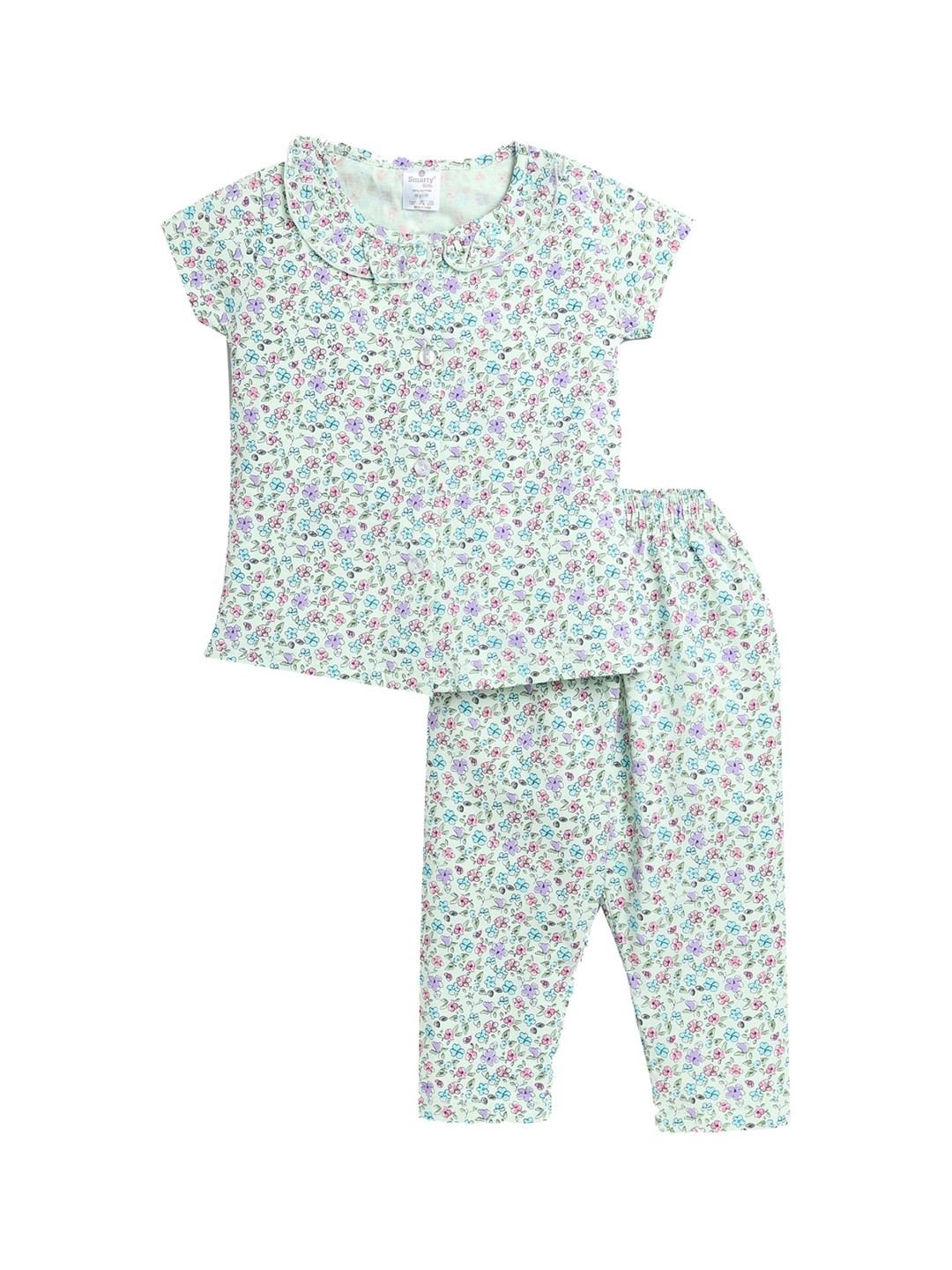 

Smarty Girls Floral Printed Pure Cotton Night Suit, Green