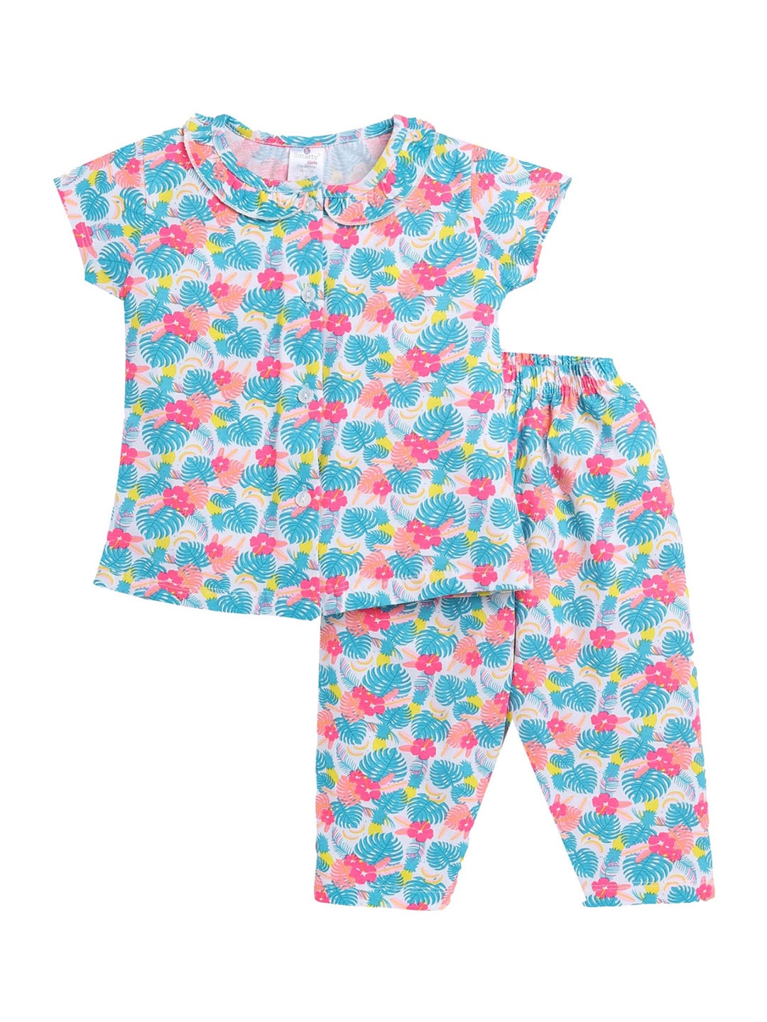 

Smarty Girls Floral Printed Pure Cotton Night Suit, White
