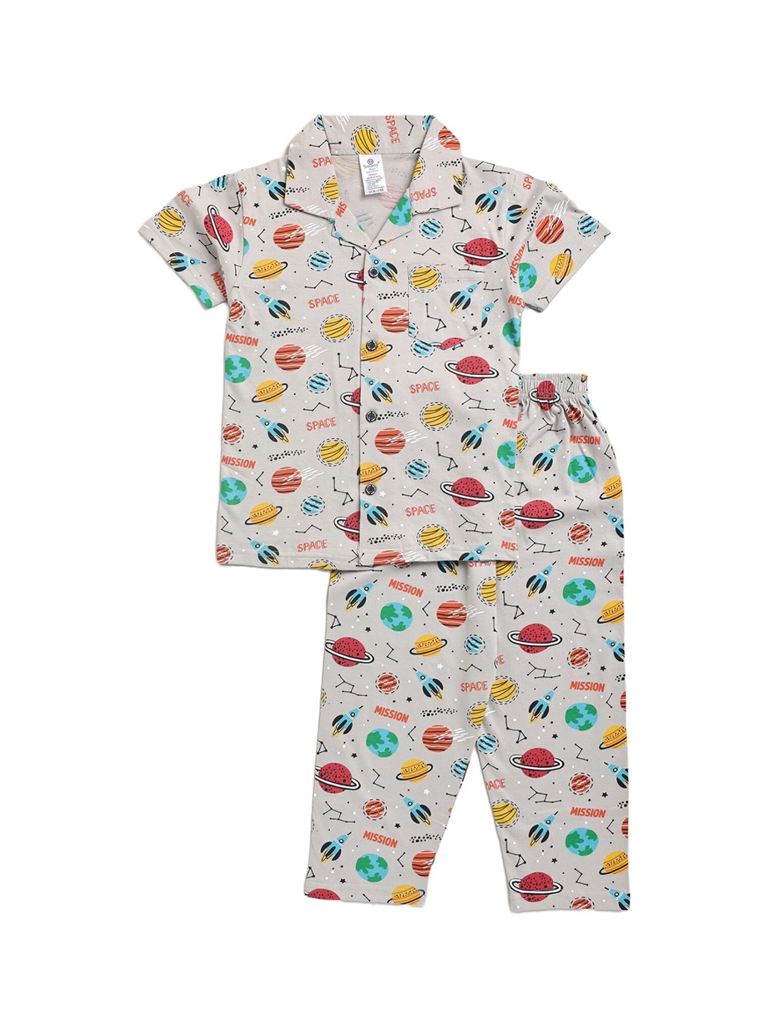 

Smarty Boys Conversational Printed Pure Cotton Night Suit, Grey