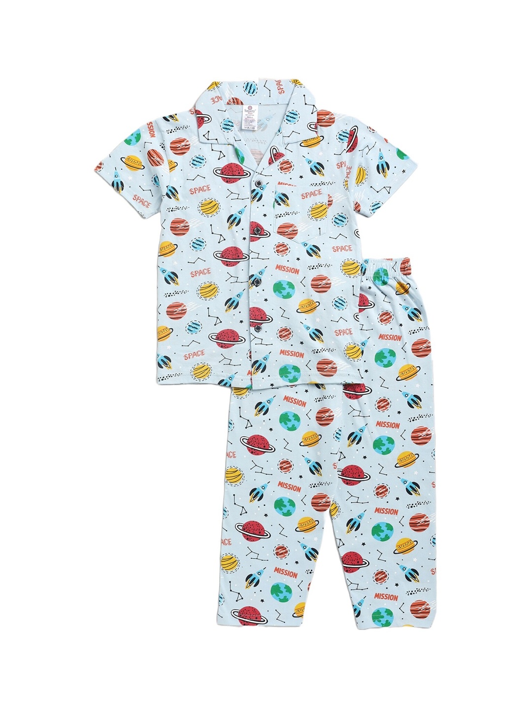 

Smarty Boys Conversational Printed Pure Cotton Night Suit, Blue