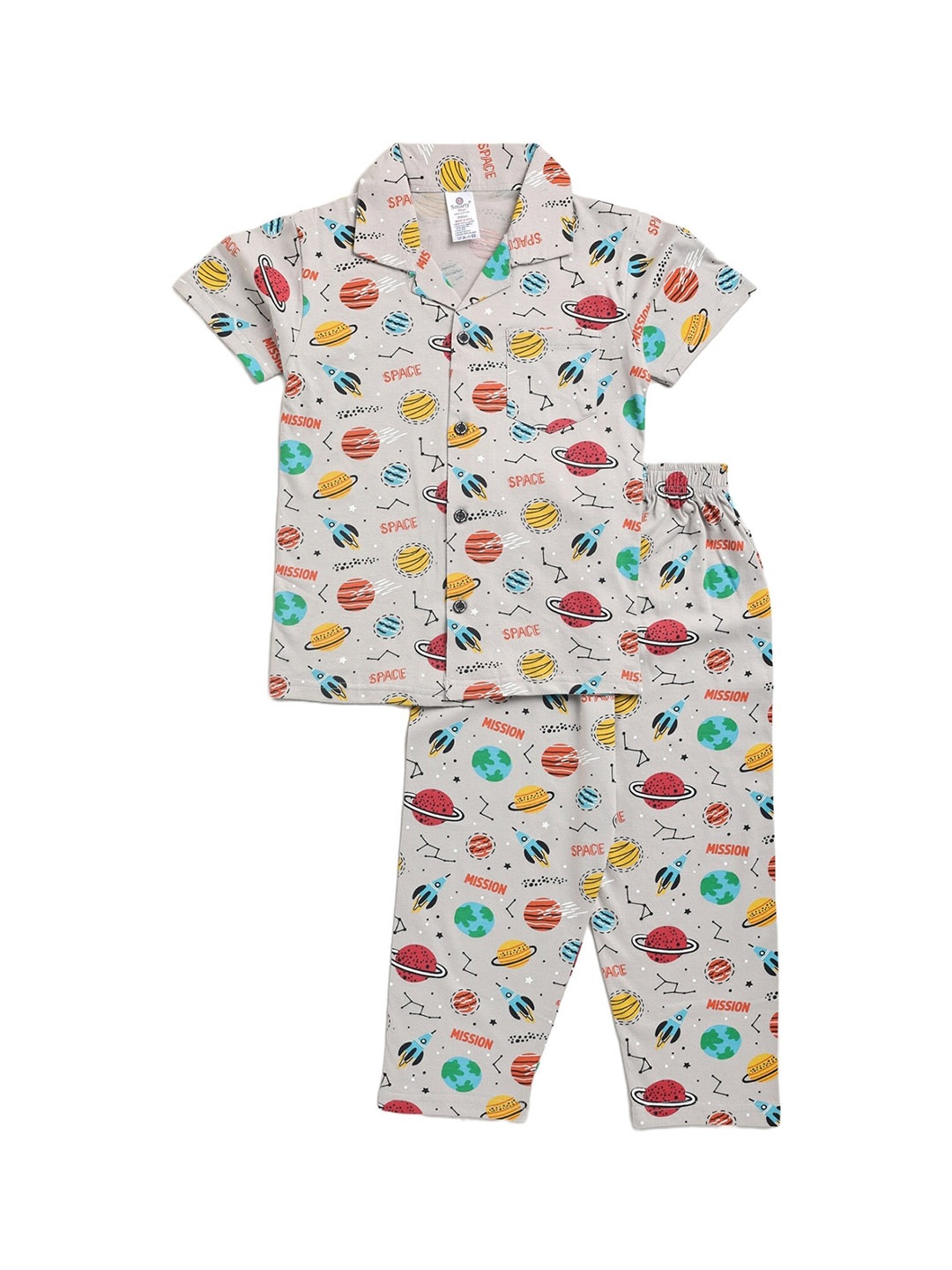 

Smarty Boys Conversational Printed Pure Cotton Night Suit, Grey