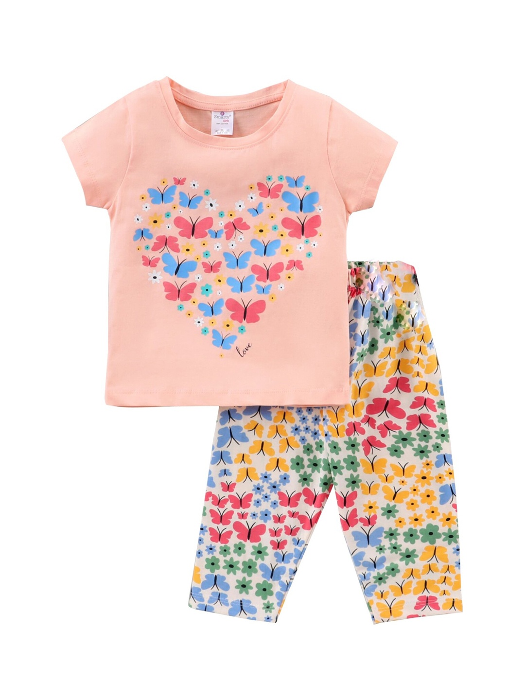 

Smarty Girls Conversational Printed Pure Cotton Night Suit, Peach