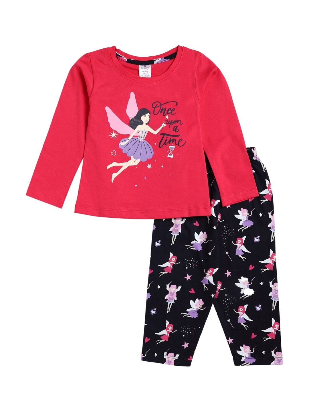 

Smarty Girls Conversational Printed Pure Cotton Night Suit, Red