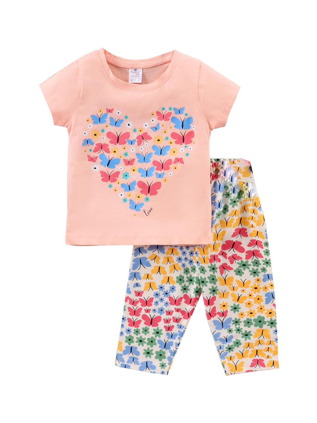 

Smarty Girls Conversational Printed Pure Cotton Night Suit, Peach