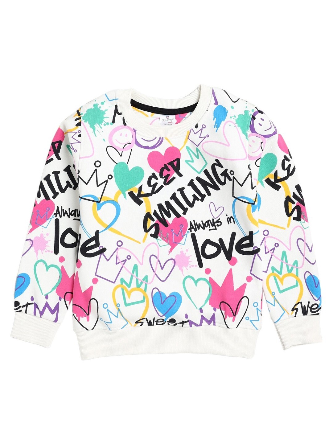 

Smarty Girls Printed Cotton Sweatshirt, White