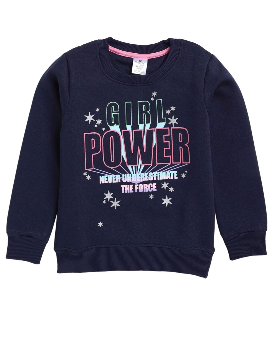 

Smarty Girls Typography Printed Cotton Sweatshirt, Navy blue