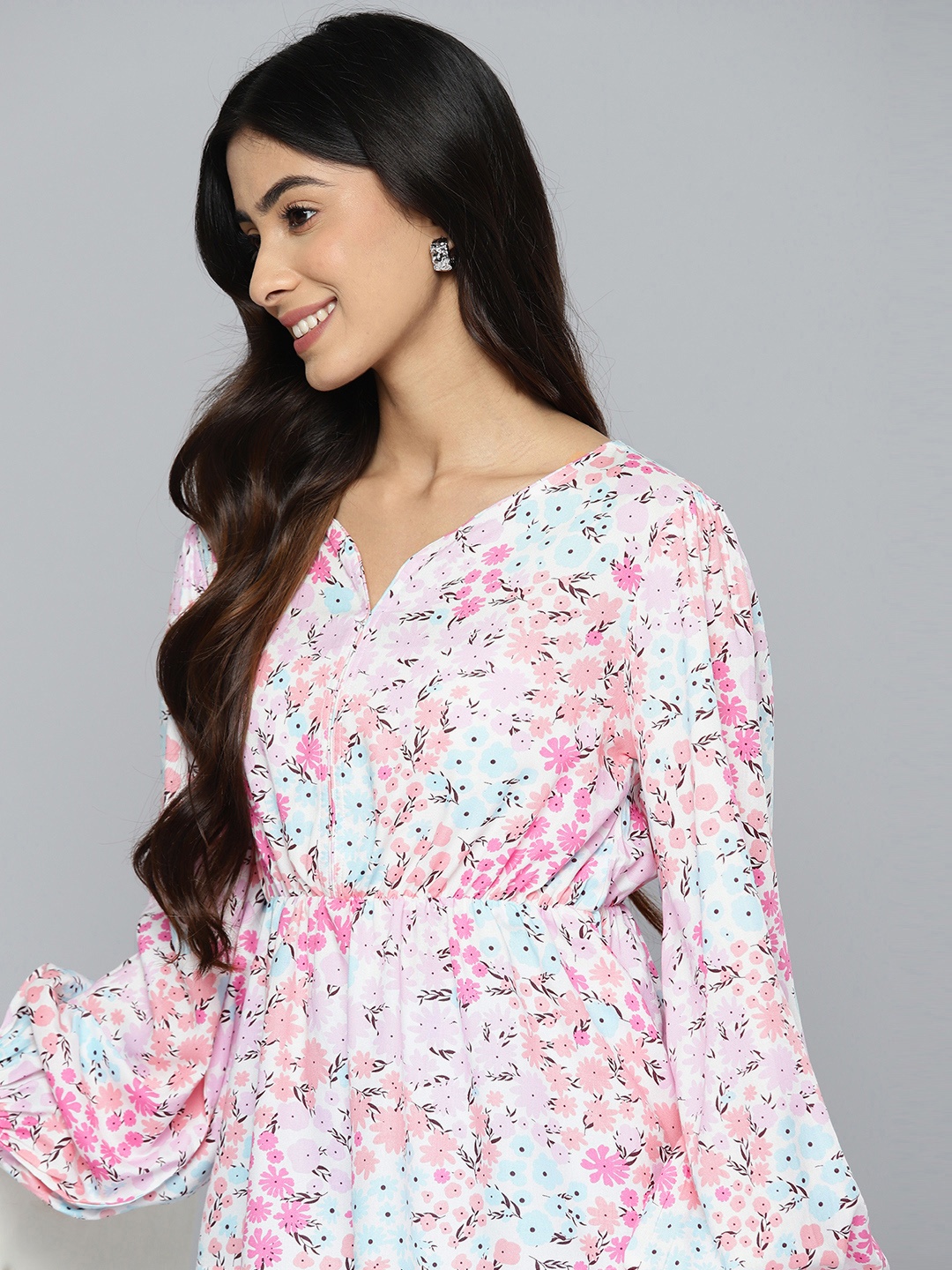 

HERE&NOW Floral Print Gathered Detail Empire Top, White