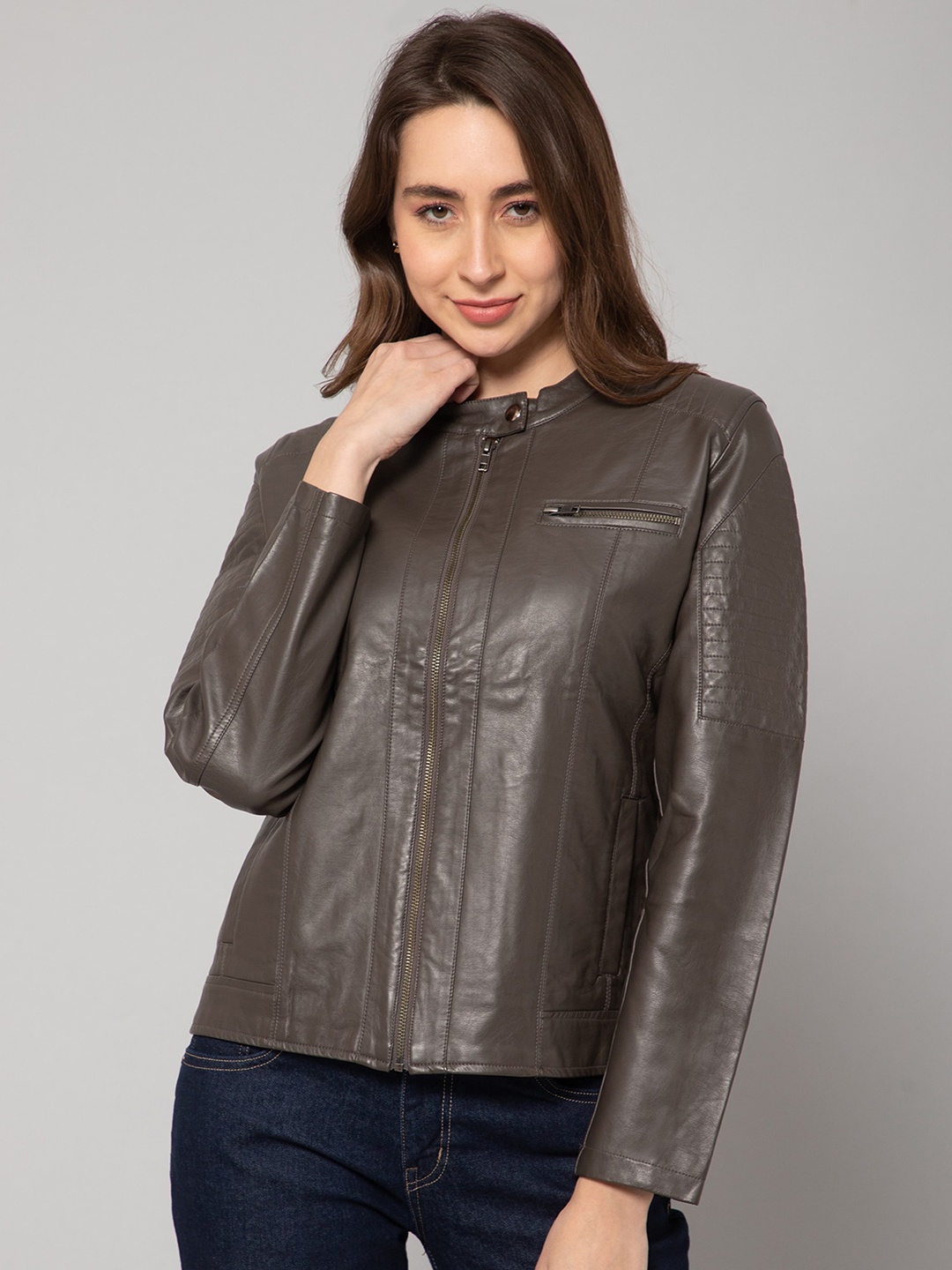 

Crozo By Cantabil Women Lightweight Biker Jacket, Olive