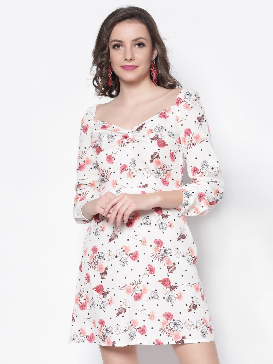 

Sera Floral Printed Sweetheart Neck Crepe A-Line Dress, Off white