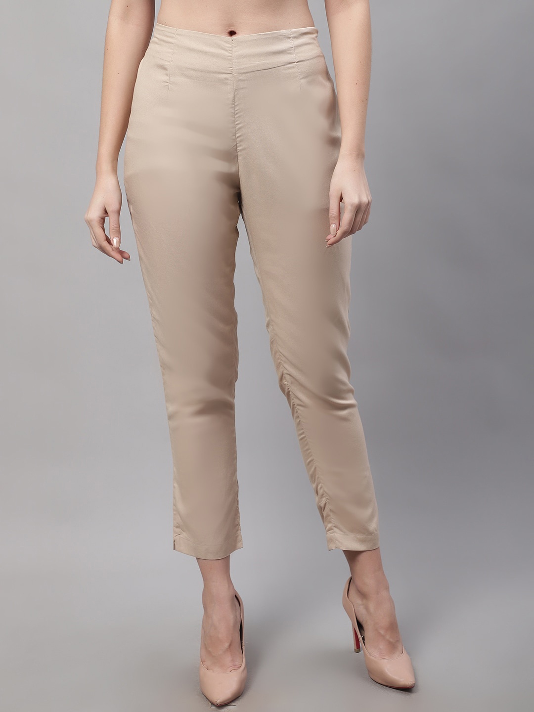 

Cantabil Women Mid-Rise Cropped Trousers, Beige