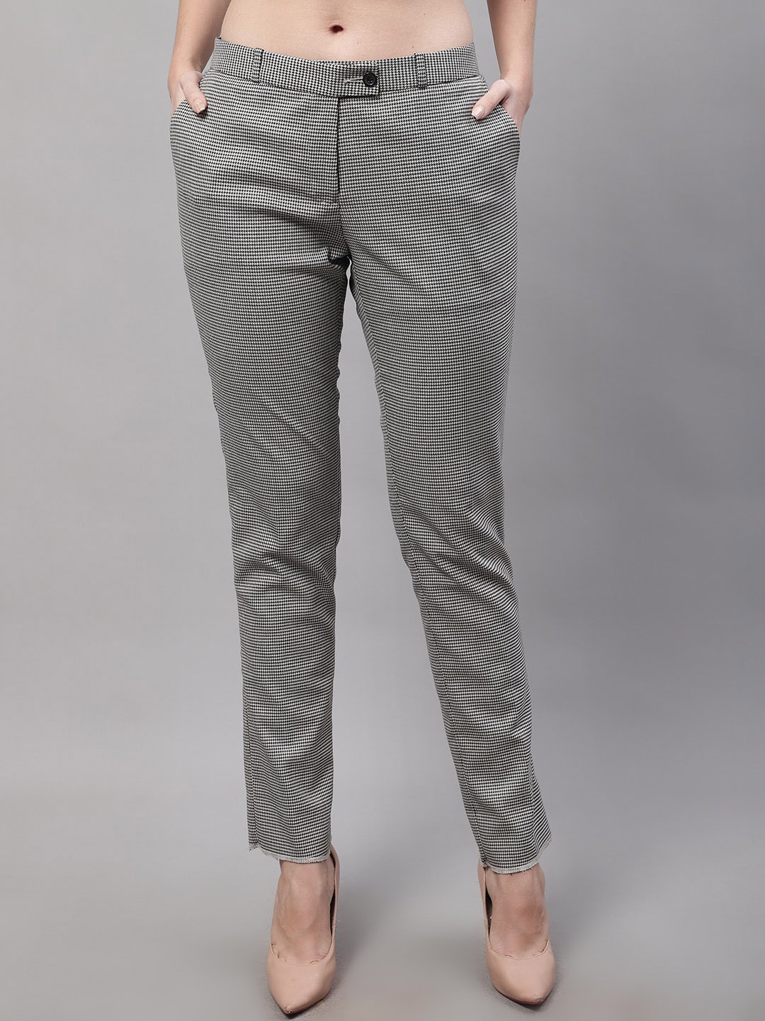 

Cantabil Women Checked Easy Wash Formal Trousers, Grey