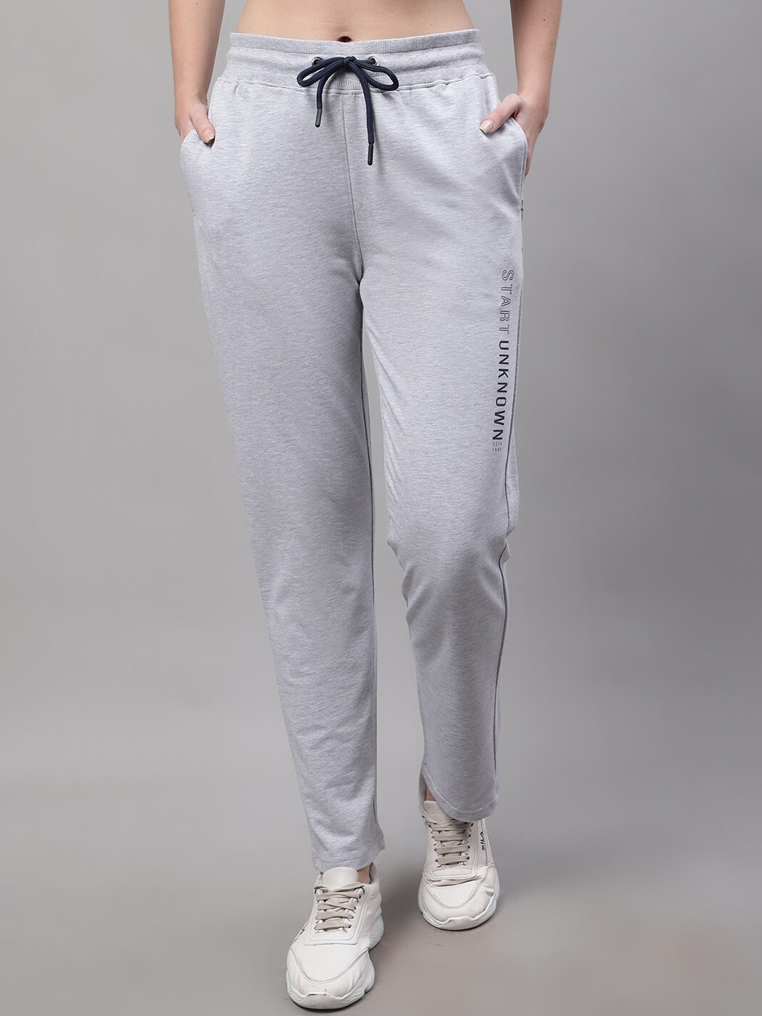 

Cantabil Women Printed Cotton Track Pant, Grey melange