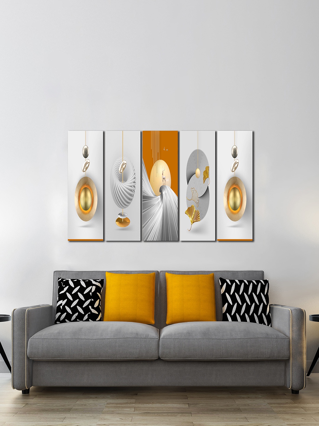 

WENS Grey & Orange 5-Pcs Abstract Printed Laminated Wall Art