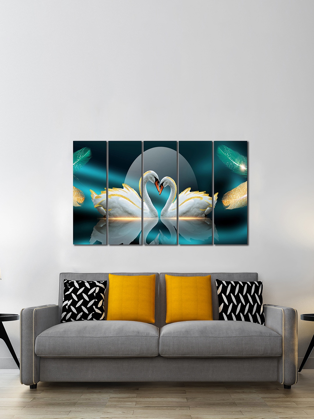 

WENS Blue & White 5-Pcs Vastu Swan Pair Love Birds Wall Art