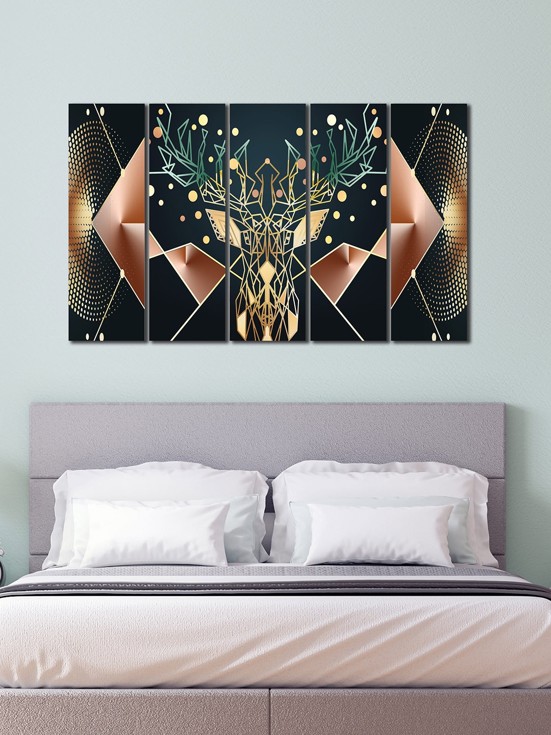 

WENS Navy Blue & Yellow 5-Pcs Geometric Deer Laminated Wall Panels