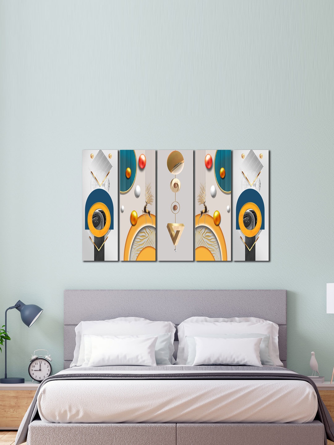 

WENS 5-Pcs Grey & Yellow Geometric Printed Laminated Wall Art