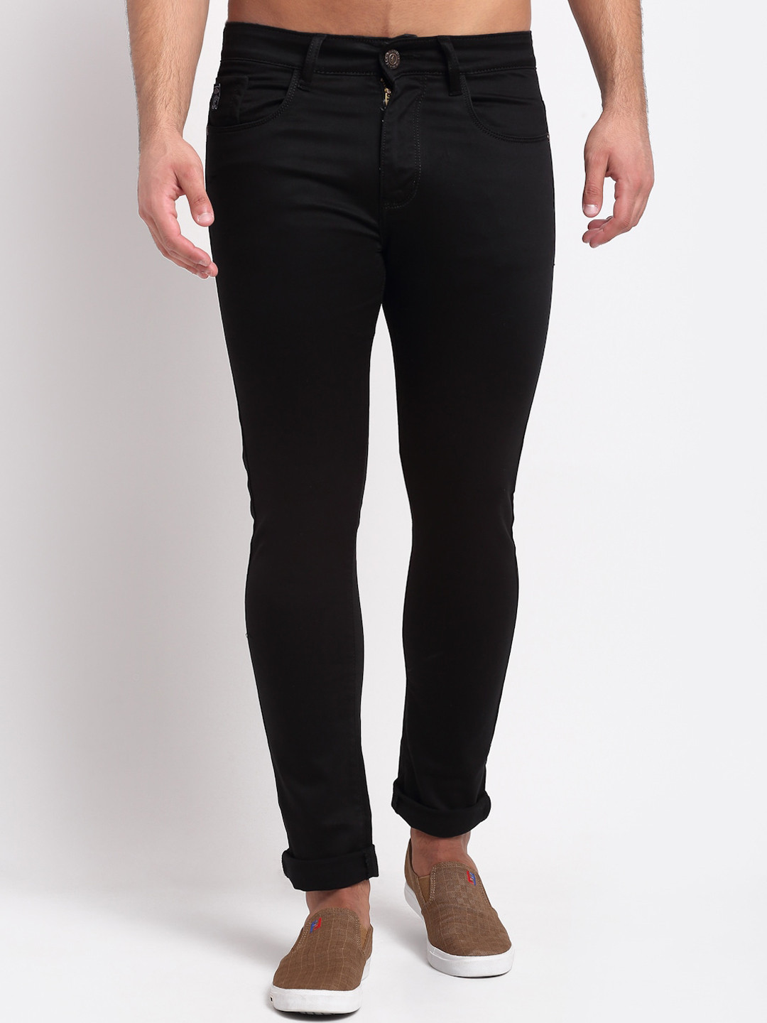 

LOUIS STITCH Men Slim Fit Stretchable Cuffed Hem Jeans, Black