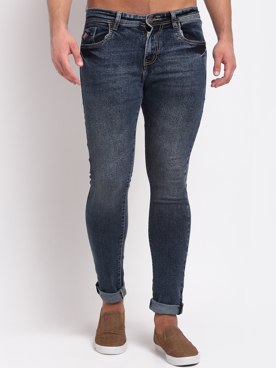 

LOUIS STITCH Men Slim Fit Light Fade Stretchable Cuffed Hem Jeans, Blue