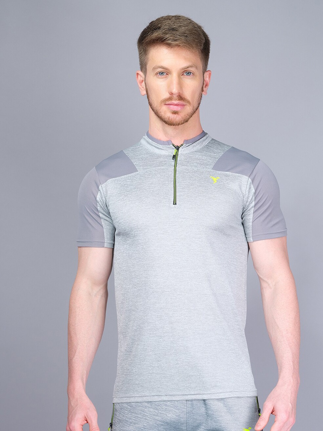 

Technosport Men Colourblocked High Neck Antimicrobial T-shirt, Grey