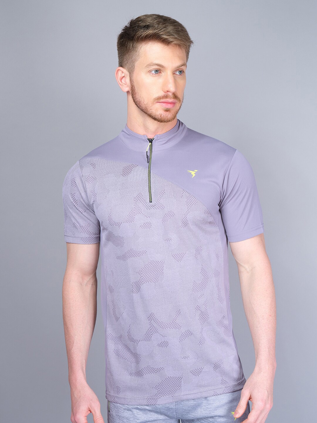 

Technosport Antimicrobial Self Design Henley Neck Active T-shirt, Grey