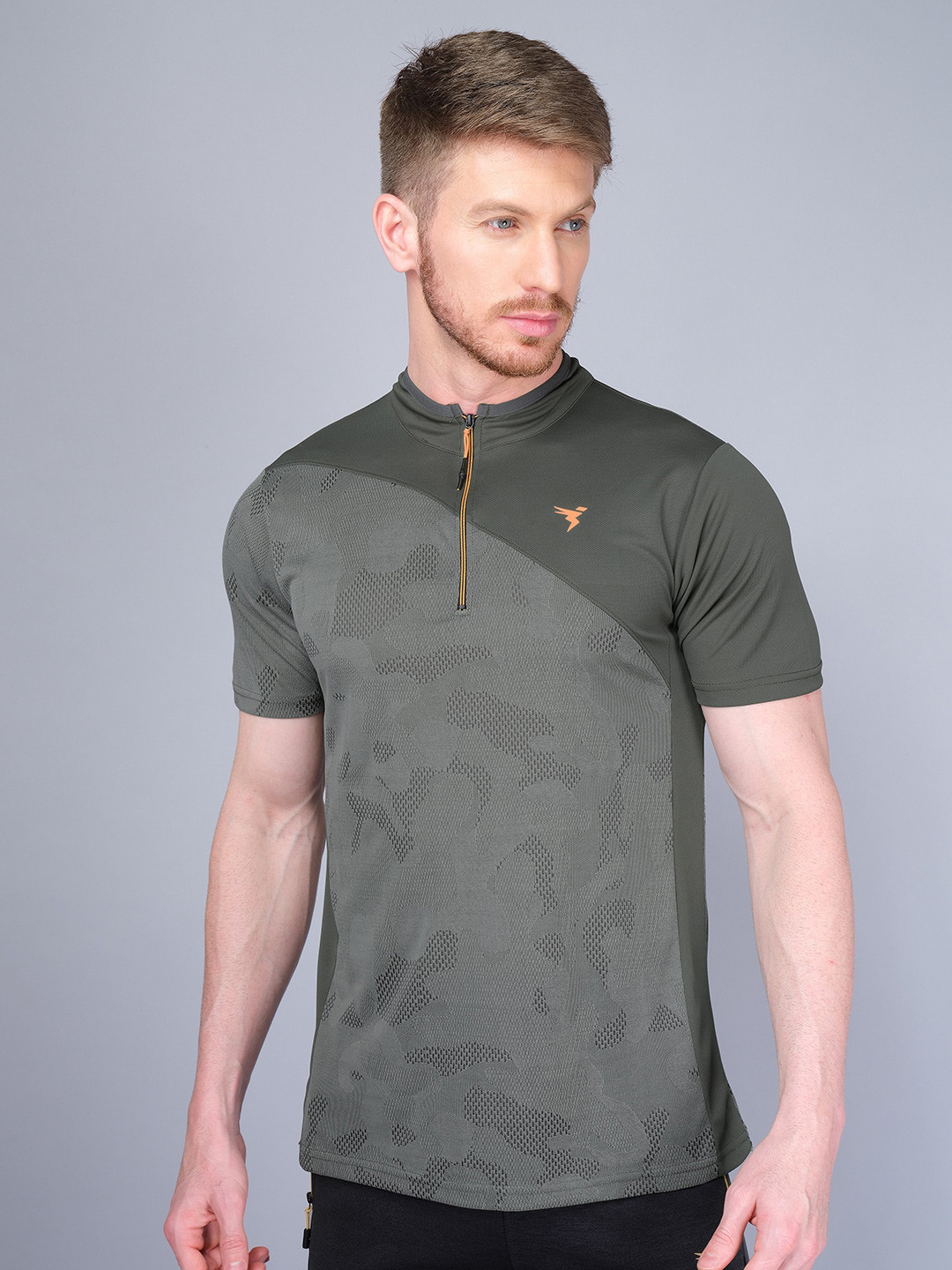 

Technosport Men Henley Neck Antimicrobial Active T-shirt, Olive