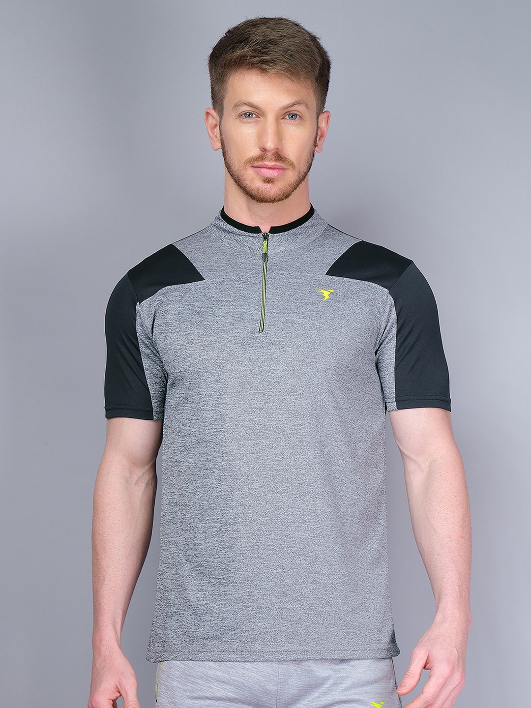 

Technosport Men Colourblocked High Neck Antimicrobial Slim Fit T-shirt, Black