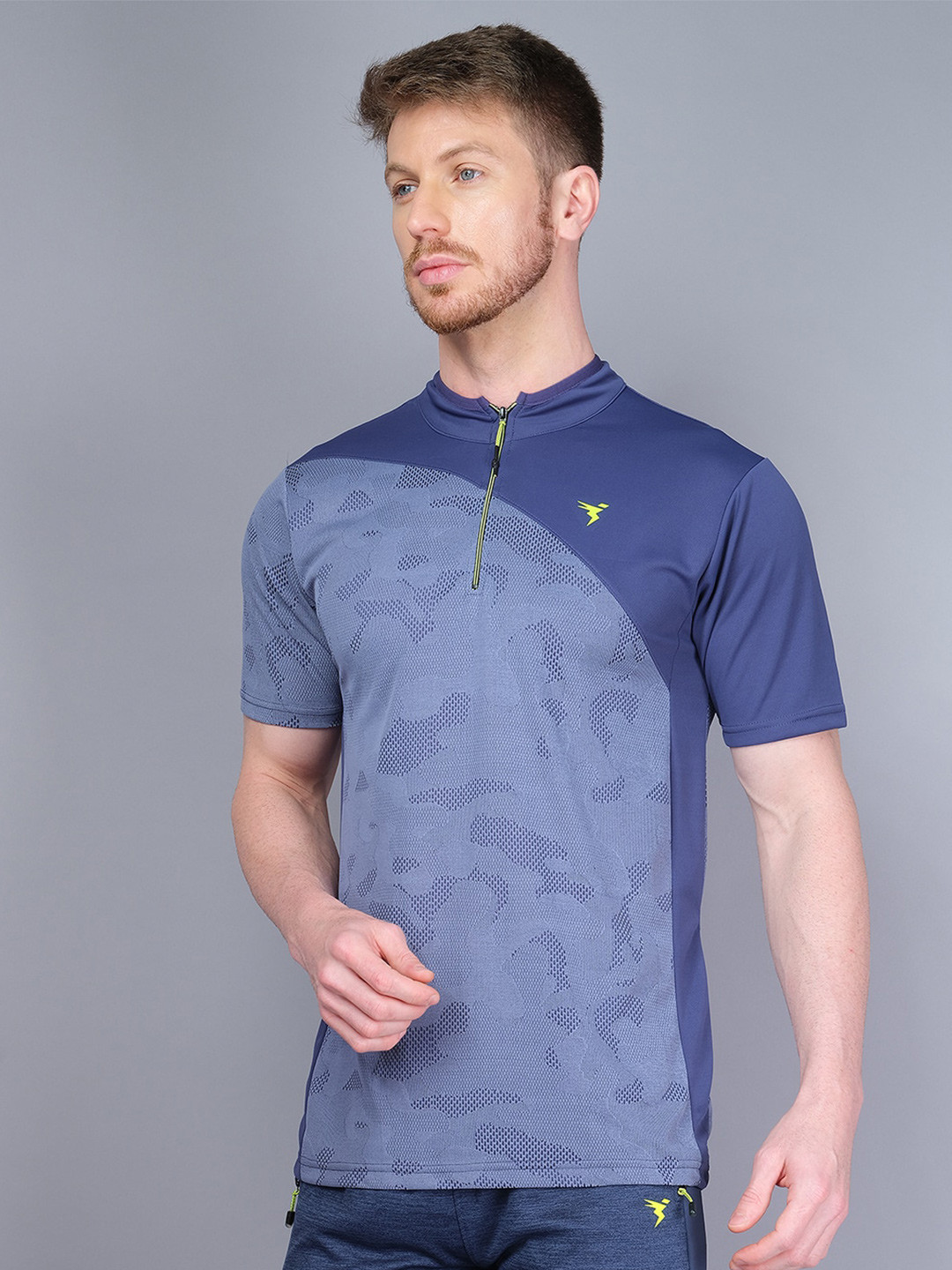 

Technosport Men Henley Neck Antimicrobial Training T-shirt, Navy blue
