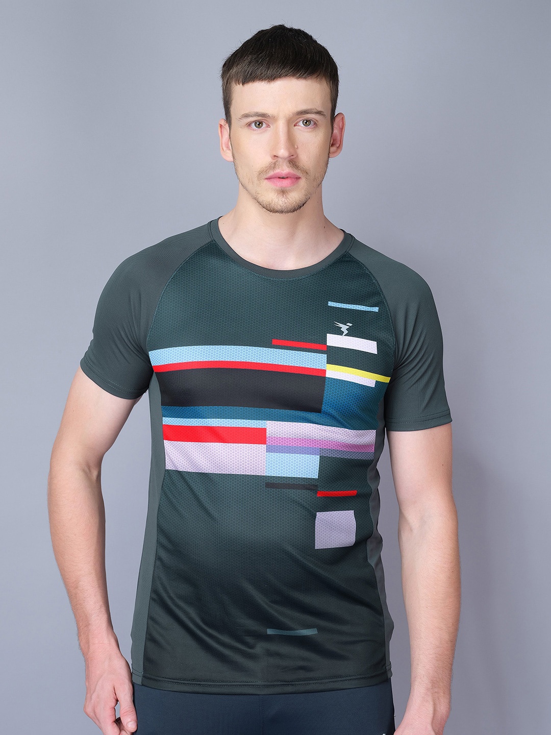 

Technosport Printed Raglan Sleeves Antimicrobial Slim Fit Active T-shirt, Charcoal