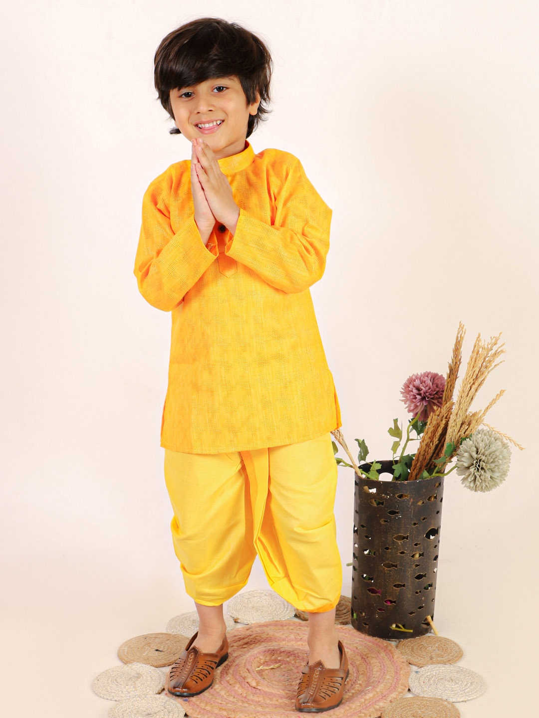 

Superminis Boys Pure Cotton Kurta with Dhoti Pants, Mustard