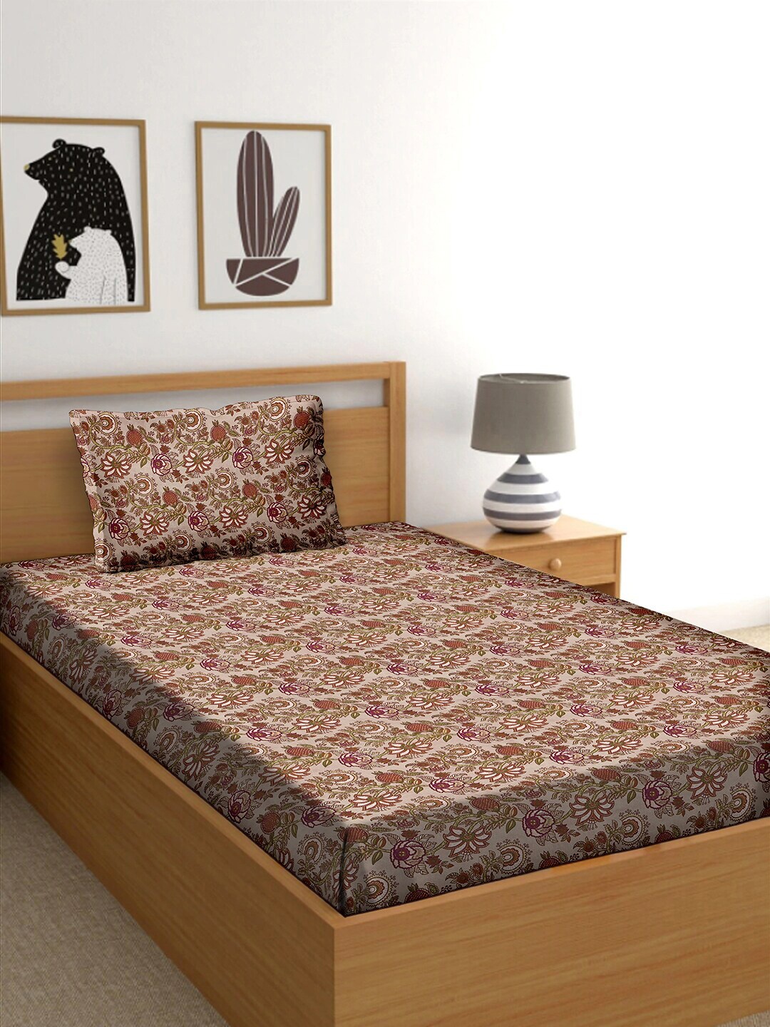 

BELLA CASA Classic Collection Brown 210 TC Flat Single Bedsheet With 1 Pillow Cover