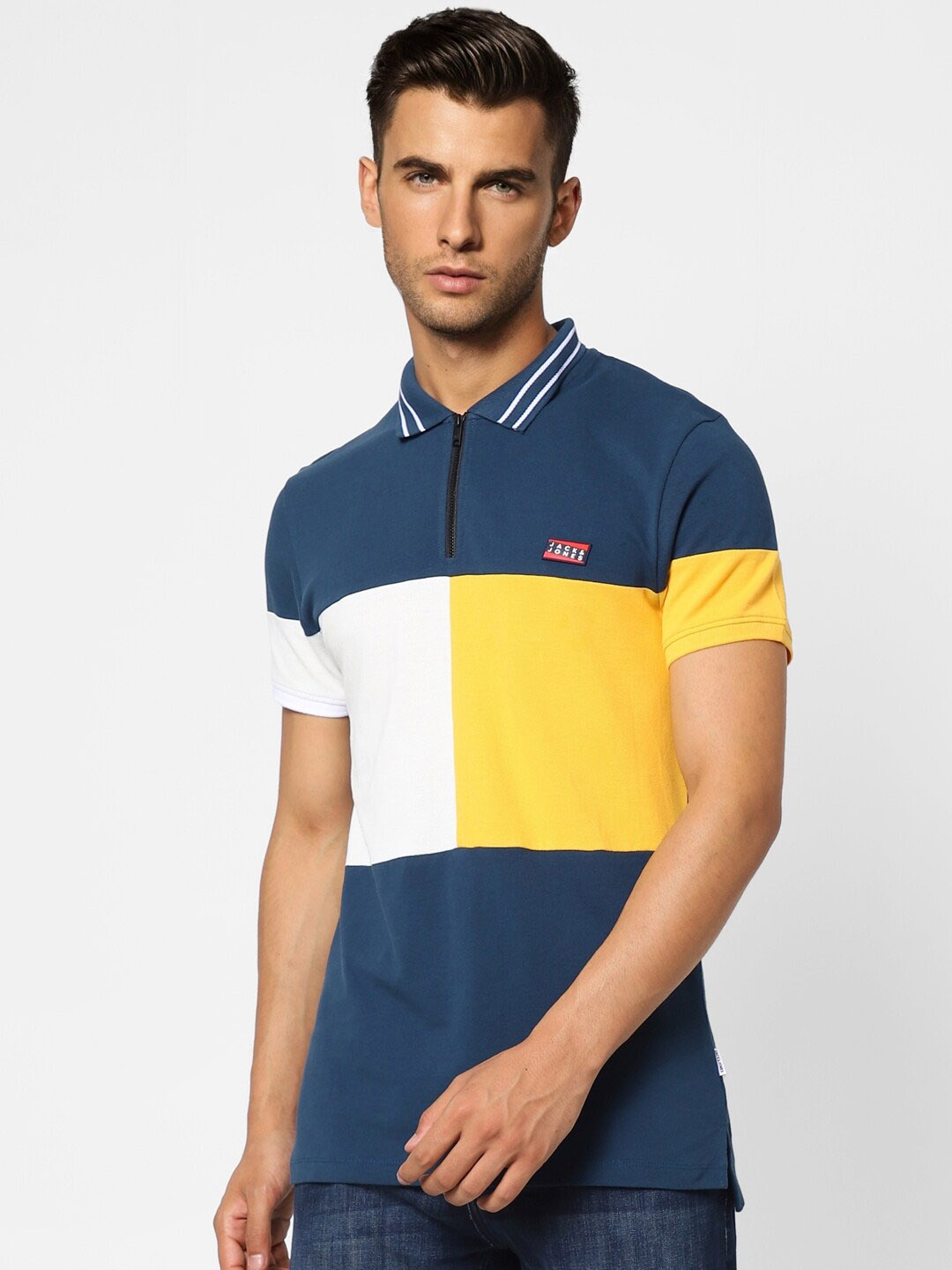 

Jack & Jones Men Colourblocked Polo Collar Cotton T-shirt, Blue