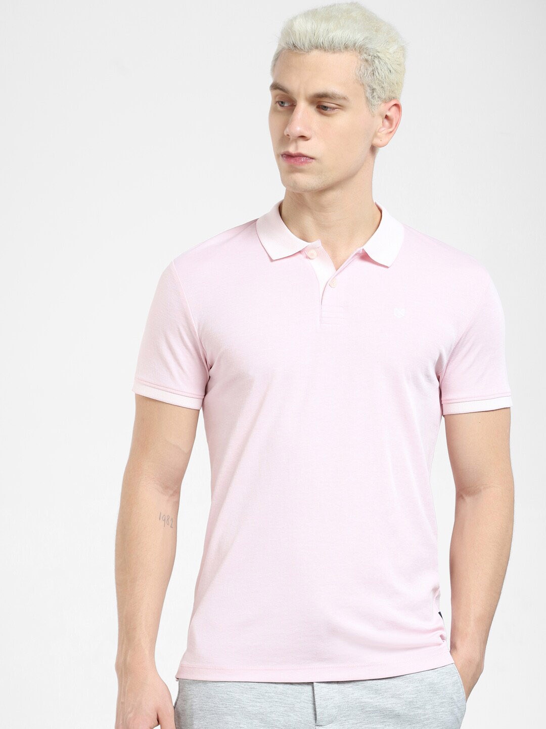 

Jack & Jones Men Polo Collar Slim Fit Cotton T-shirt, Pink