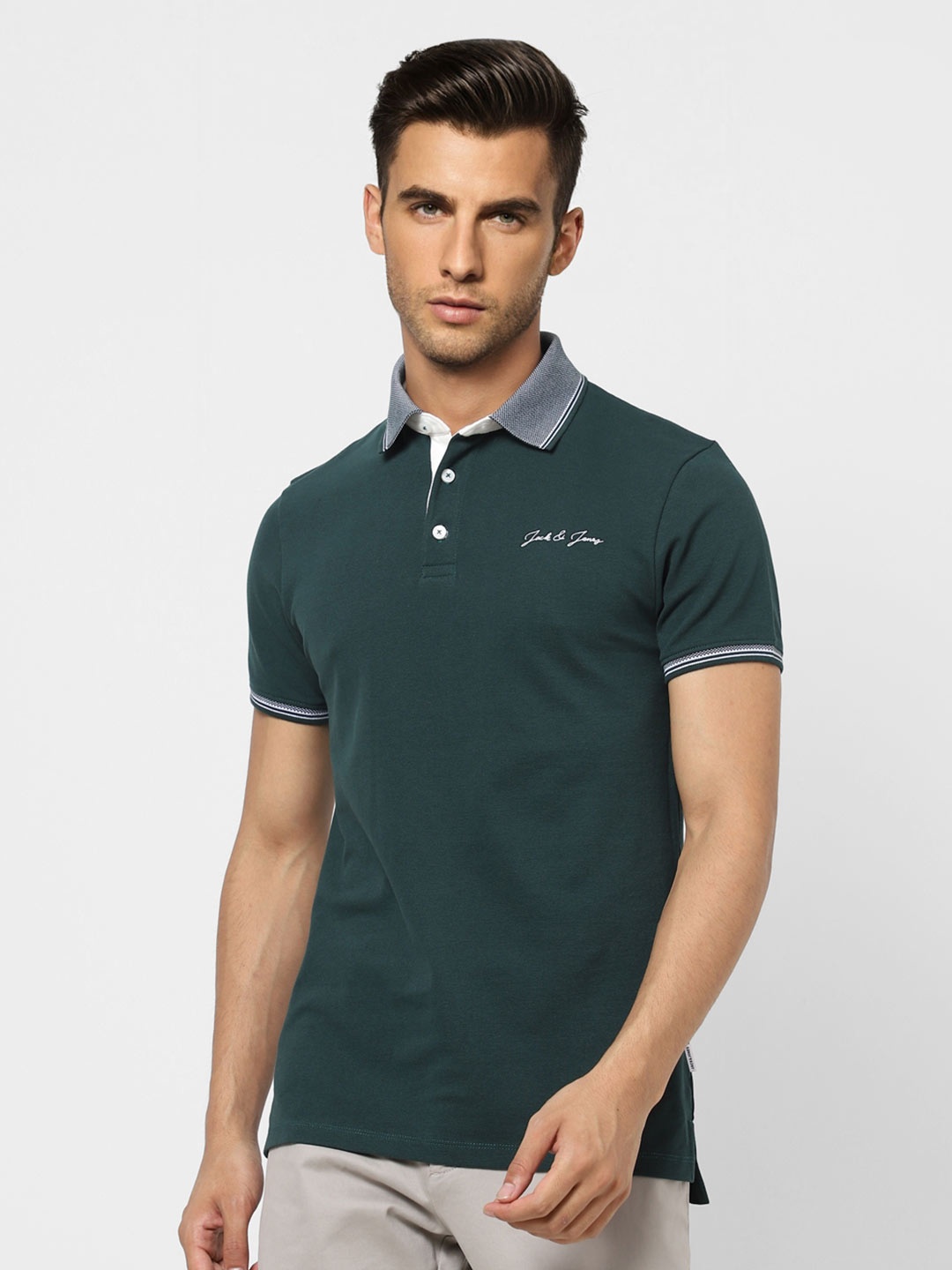 

Jack & Jones Men Polo Collar Cotton T-shirt, Olive