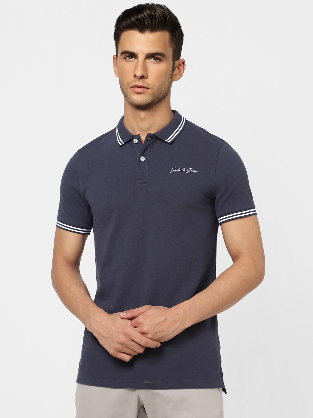 

Jack & Jones Men Polo Collar Cotton T-shirt, Blue