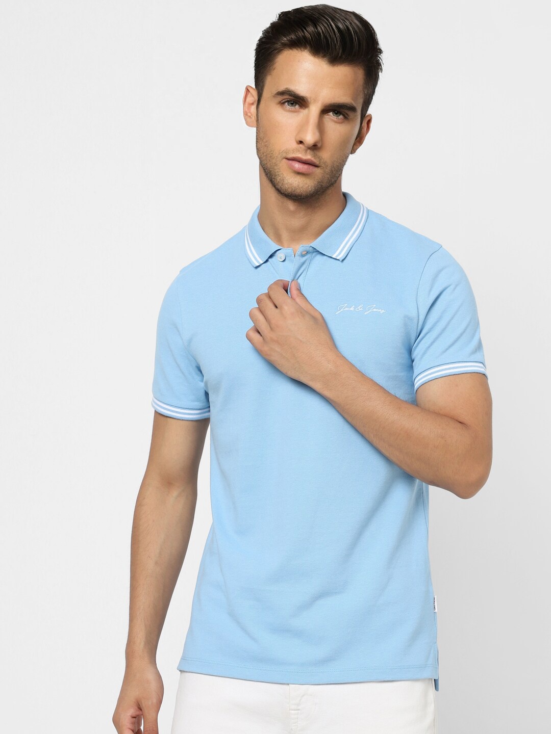 

Jack & Jones Men Polo Collar Cotton T-shirt, Blue