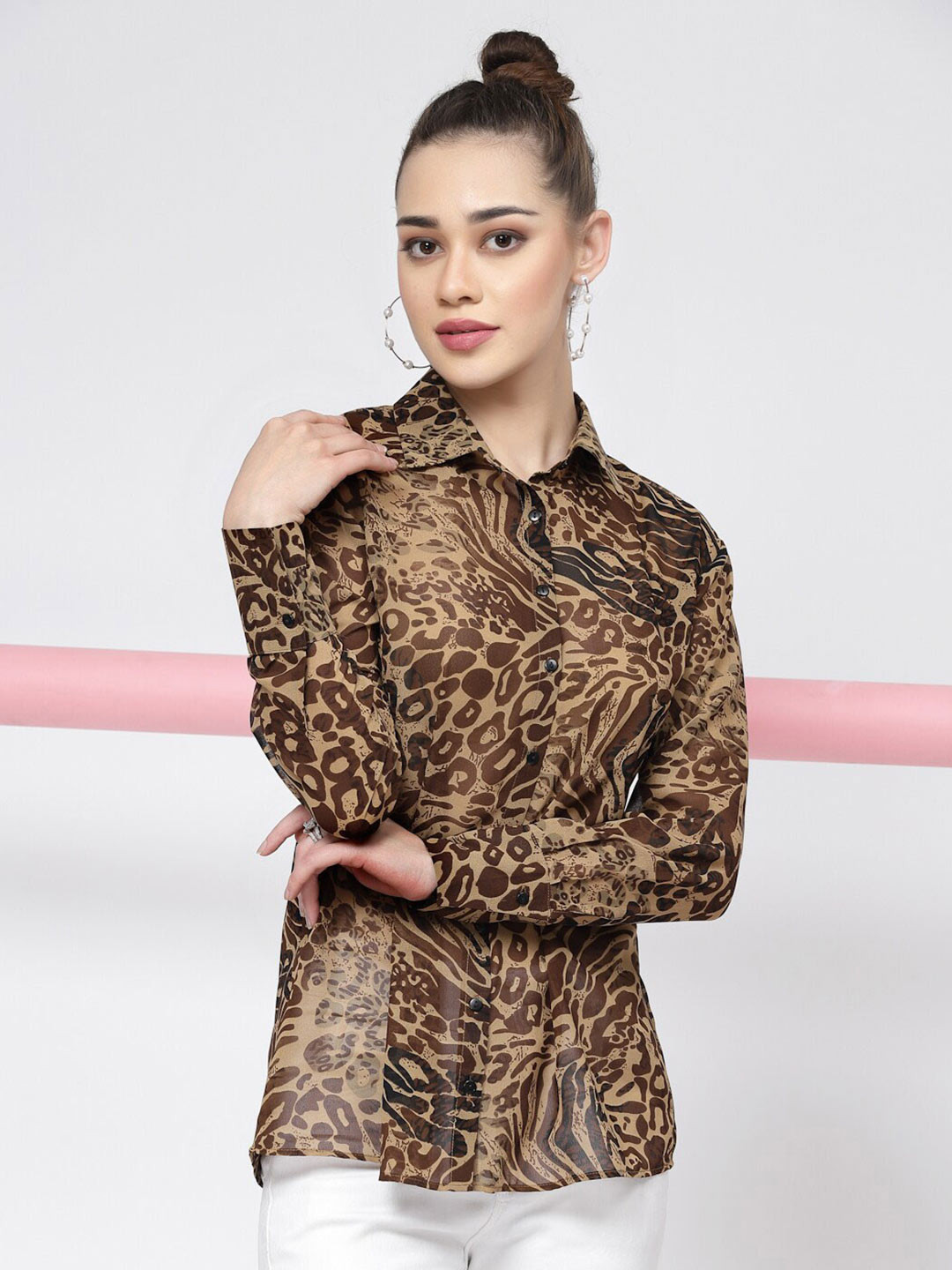

KASSUALLY Women Animal Printed Regular Fit Casual Shirt, Brown